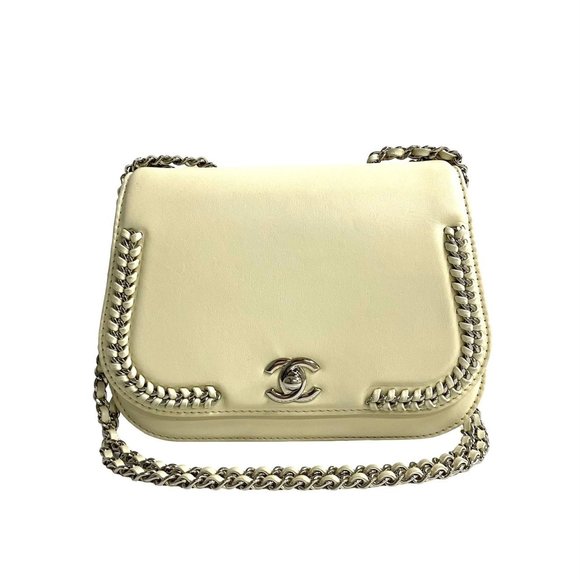 CHANEL Coco Mark Lambskin Leather Mini Shoulder Bag with Chain, Ivory, 31078 - Picture 1 of 9